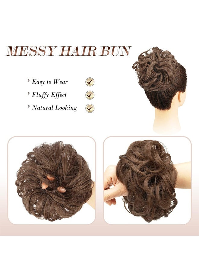 قطعة شعر فوضوية - شعر مكسور ومجعد مرن كبير وممزوج، وقطع شعر على شكل ذيل حصان، قطع شعر صناعية من الشينيون للنساء، كستناء متوسط - Image 5